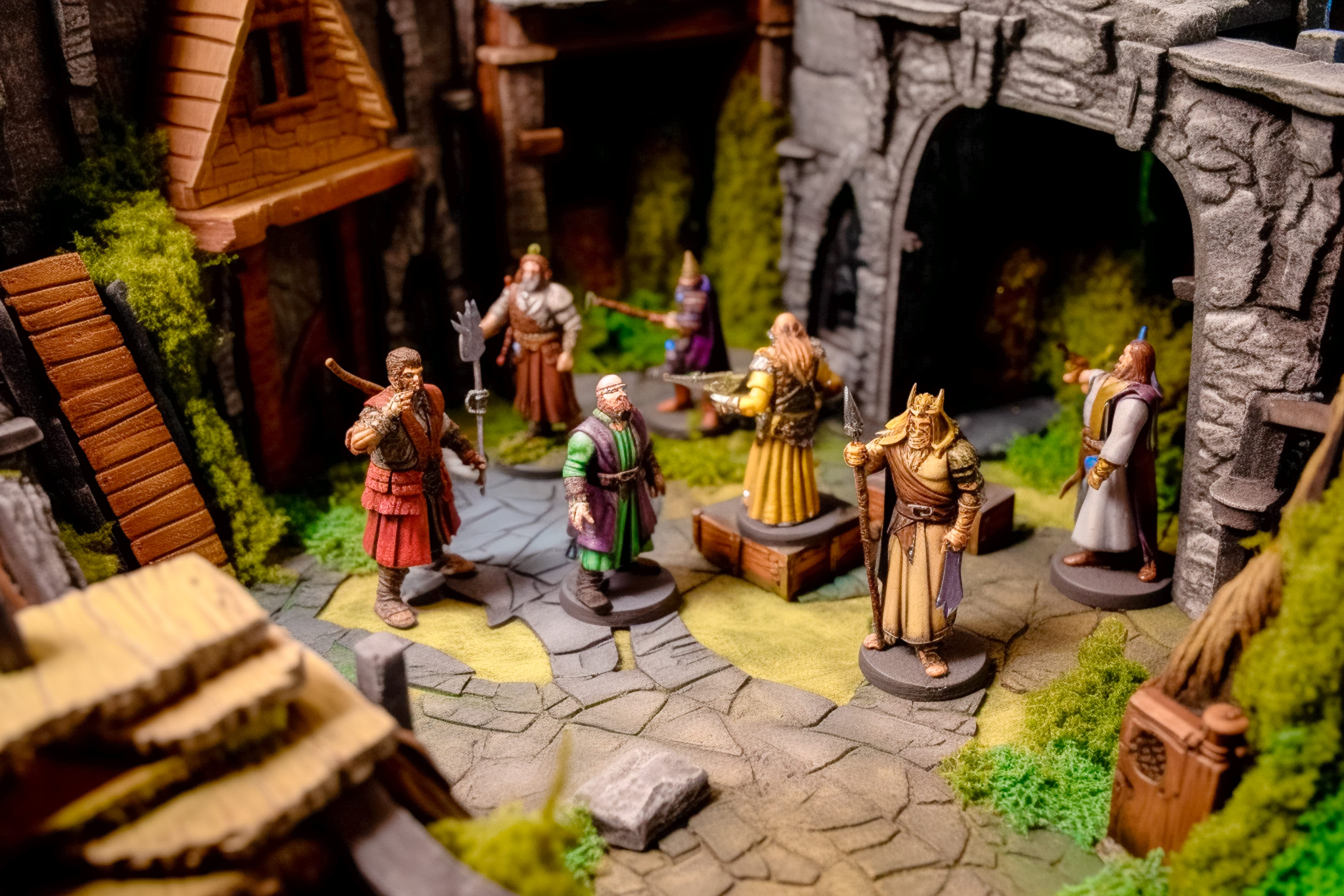 A group of tabletop minis on a 3d map