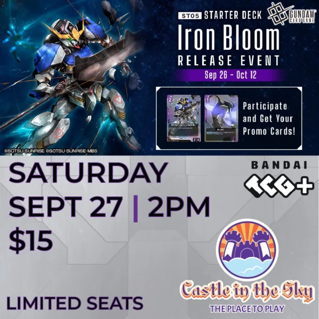 We have two fantastic events happening today!

🎴A launch event for the new ST05 starter deck for the Gundam Card Game featuring suits and pilots from Iron-Blooded Orphans and introducing a new color to the game - Purple!

⚔️ A demo event for the new D&D Starter Set: Heroes of the Borderlands! A new way to introduce D&D to brand new players and bring veterans back into the fold!

We hope to see you at the Castle!

#castleintheskygames #theplacetoplay #alpinetx #friendlylocalgamestore #GundamCardGame #dndstarterset #bandaitcg
